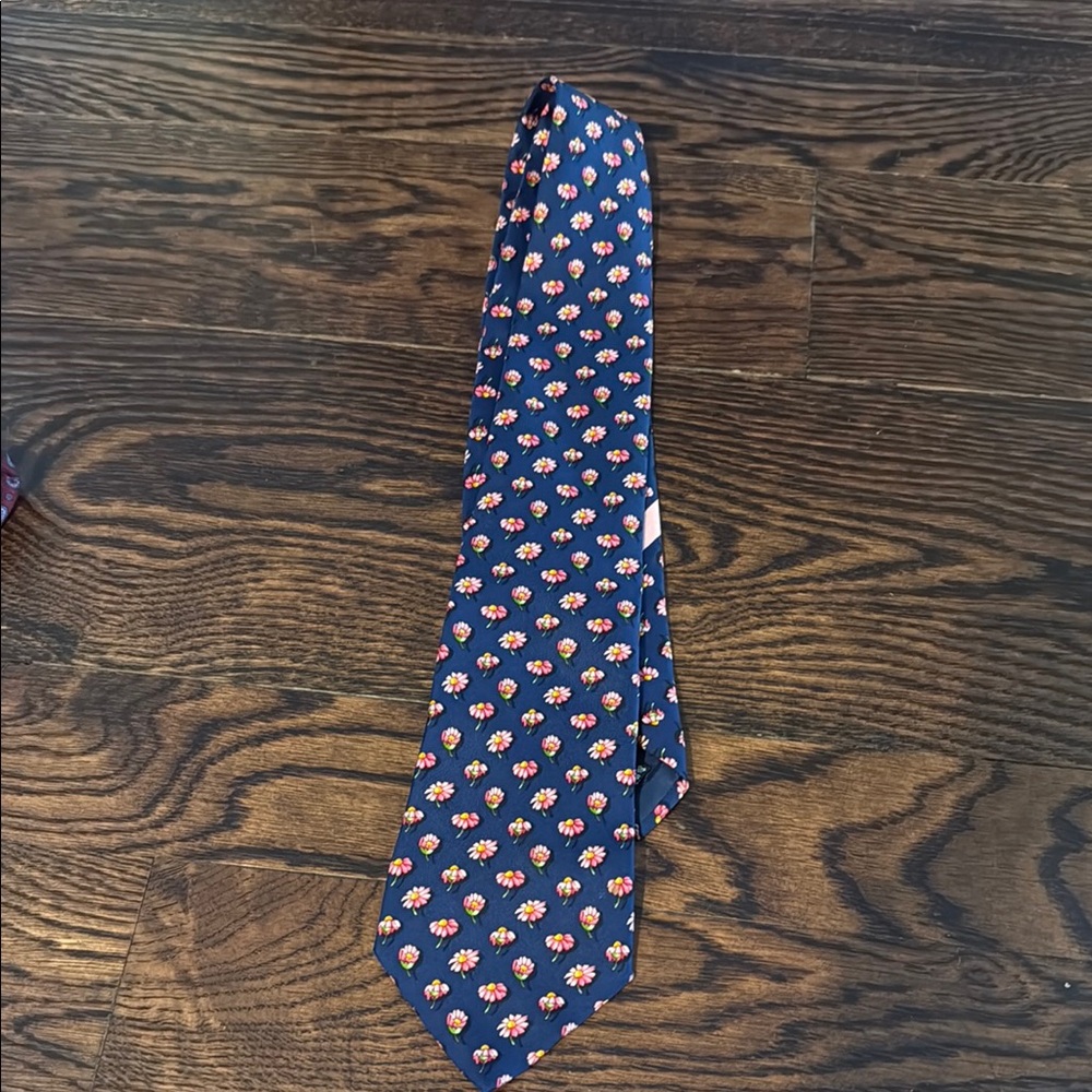 Salvatore Ferragamo Navy Tie with Pink and Cream Floral Motif